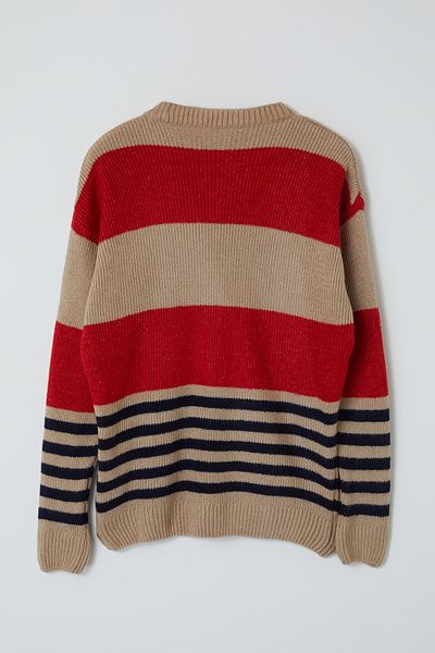 Trendyol Collection Übergroßer rot gestreifter Strickpullover mit Rundhalsausschnitt - TMNAW25KZ00043
