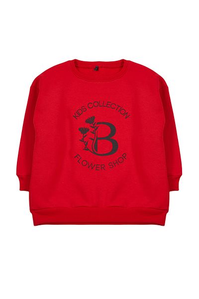 TRENDYOLKIDS Червен сезонен суичър за момиче - тънък лозунг, памук, Tkdaw25Sw00013