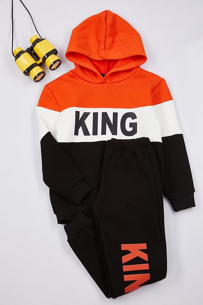 TRENDYOLKIDS Slogan pentru băiat negru cu glugă imprimat tricotat costum de jos TKDAW25AU00054