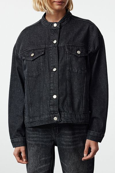Trendyol Collection Oversize Anthracite Denim Jacket - Prevailing Collar, TWOAW25CE00020