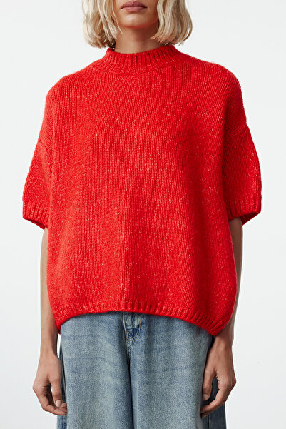 Trendyol Collection Soft Textured Wide Fit Red Knitwear Sweater - TWOAW25KZ00021