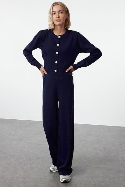 Trendyol Collection Sötétkék Crop kötöttáru alsó-felső készlet TWOAW25AU00026
