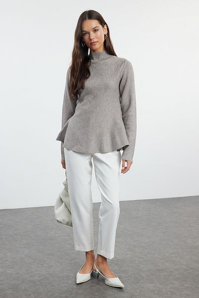 Trendyol Collection Mink Mercerized Look Premium Thread/Special Thread Stand Collar Knitwear Sweater Twoaw25Kz00301