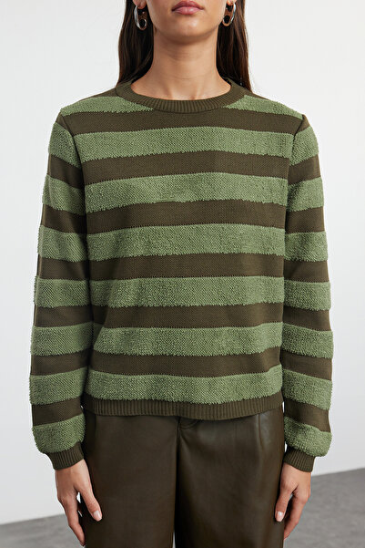 Trendyol Collection Πλεκτό πουλόβερ Χακί ριγέ - TWOAW25KZ00234