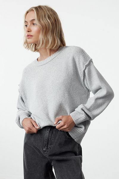 Trendyol Collection Udržitelný šedý široký pletený svetr - Twoaw25Kz00307