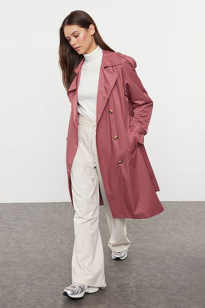 Trendyol Collection Trench cu centură Dusty Rose - Regular Fit TWOSS20TR0012