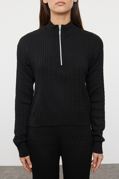 Trendyol Collection Tricotaj Set de jos cu fermoar negru - TWOAW25AU00059