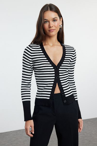 Trendyol Collection Knitwear Black Striped Cardigan - TWOAW25HI00248