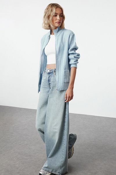 Trendyol Collection Cardigan de bază albastru - textura moale TWOAW25HI00268