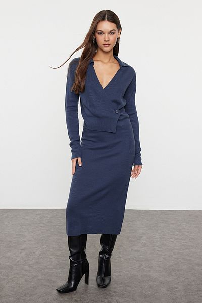 Trendyol Collection Rochie Midi Indigo de tricotaj la dublu - TWOAW25EL00011
