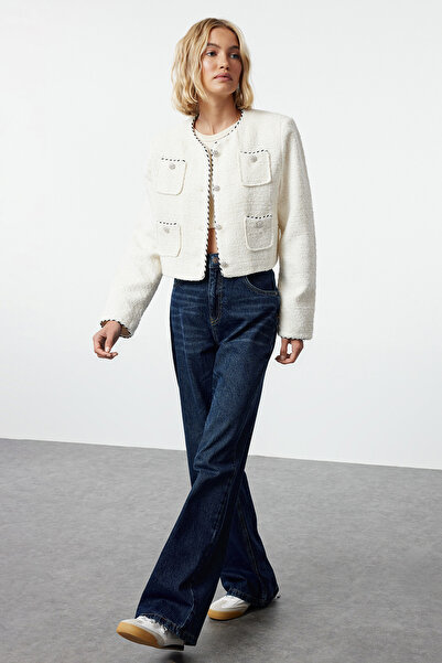 Trendyol Collection Magas derekú sötétkék széles lábú farmernadrág - Twoaw25je00080