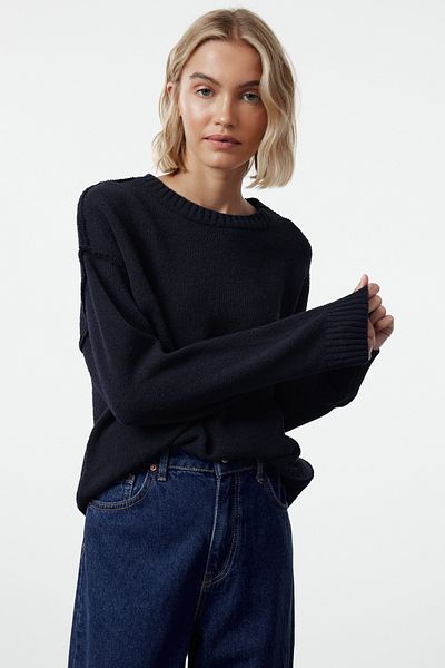 Trendyol Collection Bleumarin - Pulover de tricotaj cu potrivire largă TWOAW25KZ00307