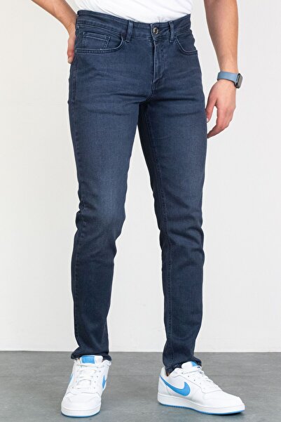 HLT JEANS Erkek Lacivert Slim Fit Likralı Esnek Taşlamalı Kot Pantolon HLTHE00842