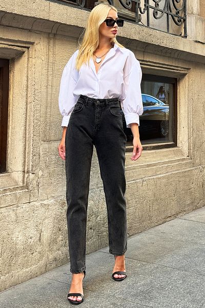Trend Alaçatı Stili Vysoký pas antracitová LYcra Mom Jean - ALC-X12541
