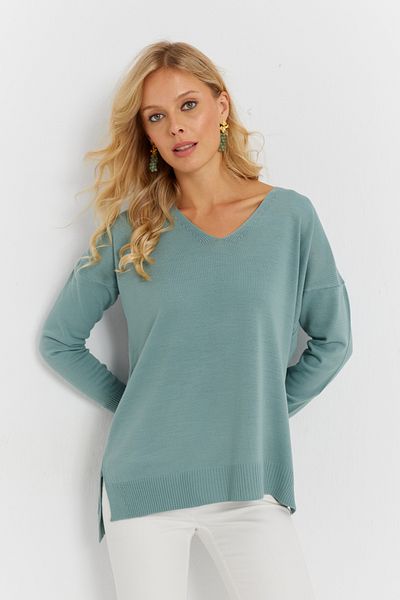 Cool & Sexy Pulover de damă cu decolteu în V de culoare mentă - YİL549