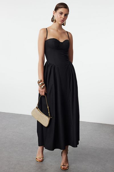 Trendyol Collection Μαύρο Μίντι Κομψό Φόρεμα με Ποπλίνα υφαντό TPRSS24EL00294