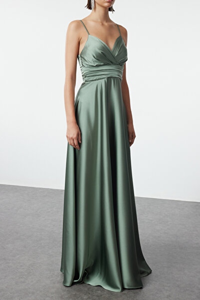 Trendyol Collection Mint SAtin Woven A-cut Long ElegAnt Evening Dress - Homecoming Dress TPRSS24AE00264