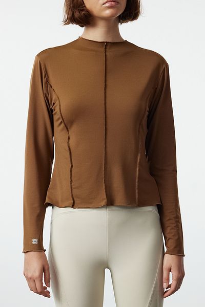 Trendyol Collection Καφέ αθλητική πλεκτή μπλούζα με μικροραφές και λεπτομέρεια ανακλαστήρα - THMAW25BZ00004