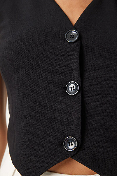 Happiness İstanbul Black V-neck Lycra Women'sCropVest - Rv00198