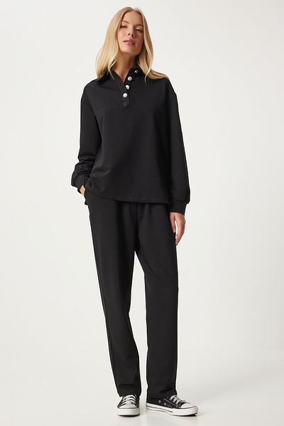 Happiness İstanbul Black Polo nEck WomEn's Tracksuit SEt - FN03295