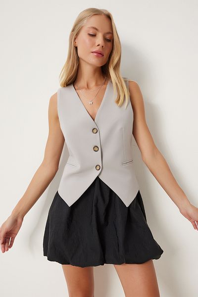 Happiness İstanbul Stone Colored Women's V-neck Vest - Lv00004