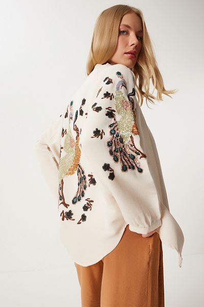 Happiness İstanbul Kimono din in - broderie portocalie crem, femei, DE00035