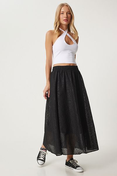 Happiness İstanbul Black Scalloped Princess Women's Skirt - Mc00288