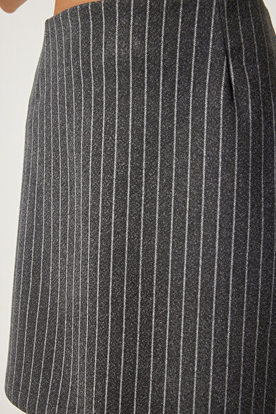 Happiness İstanbul Šedá proužkovaná dámská tužková sukně - Fn03312