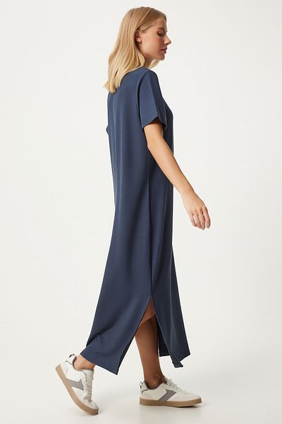 Happiness İstanbul Smoke Colored Long Knitted Summer Dress - Side Slit HW00011