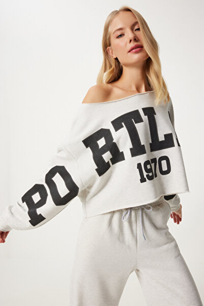 Happiness İstanbul StonE Gray PrintEd WomEn's Tracksuit SEt - FN03288