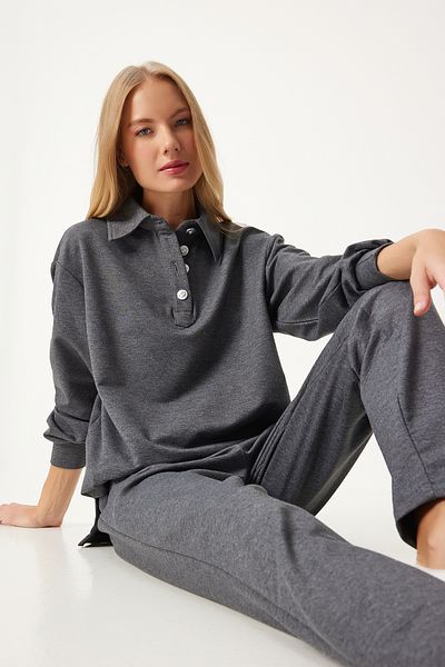 Happiness İstanbul AnthracitE Polo Collar WomEn's Tracksuit SEt - FN03295