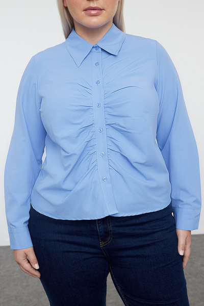 Trendyol Curve Плюс розмір Синій тканий гольф з довгим рукавом з матовим покриттям TBBAW25AX00004