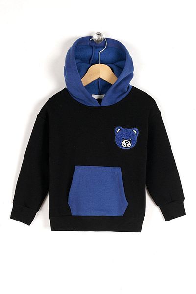 zepkids Hooded Long Sleeve Bear Printed Indigo Color Boy's Sweatshirt
