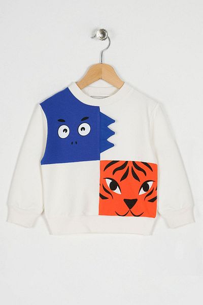 zepkids Ecrufarbenes, langärmliges Jungen-Sweatshirt mit Rundhalsausschnitt und Löwenmuster
