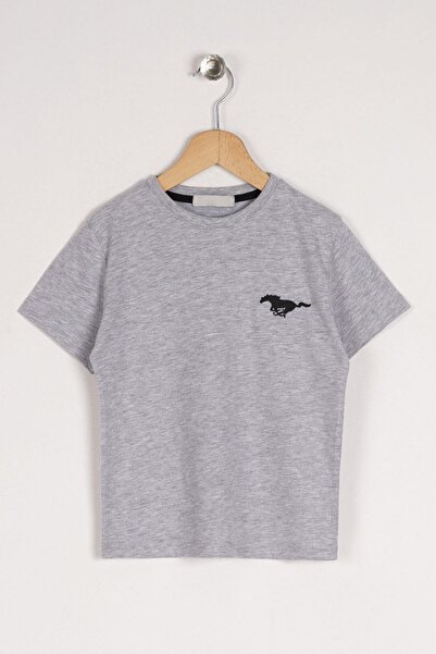 zepkids Велосипедний комір, короткий рукав, принт, сірий колір, футболка для ...