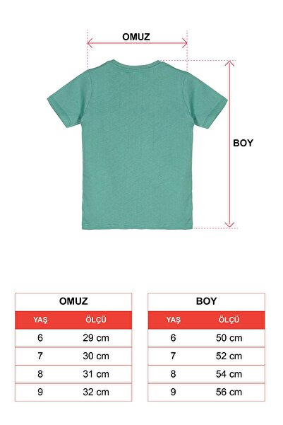 zepkids Πλήρωμα λαιμόκοψη κοντό μανίκι πλοίου εμπριμέ αξεσουάρ με κουμπιά Cagla Green Color Boy's T-shirt