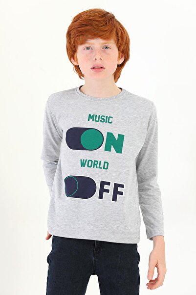 zepkids Μακρυμάνικη μουσική με λαιμόκοψη σε εμπριμέ μακρυμάνικο γκρι μελανζέ χρώμα για αγόρια