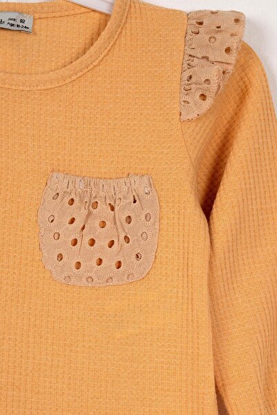 zepkids Crew Neck Long Sleeve Pocket Mustard Color Girl's Tracksuit Set