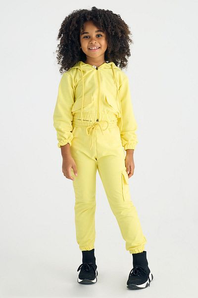 zepkids Hooded Long Sleeve Yellow Color Girl's Tracksuit Set
