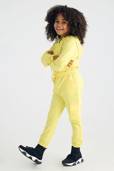 zepkids Hooded Long Sleeve Yellow Color Girl's Tracksuit Set