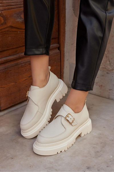 NILUFARR Juliet Nude Genuine Leather Thick Soled Women's Loafer