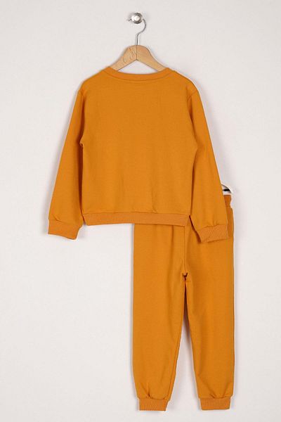 zepkids Crew Neck Long Sleeve Freedom Printed Mustard Color Boys' Tracksuit Set