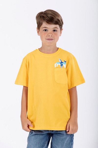 zepkids Тъмножълта тениска за момче с къс ръкав и щампа на мед
