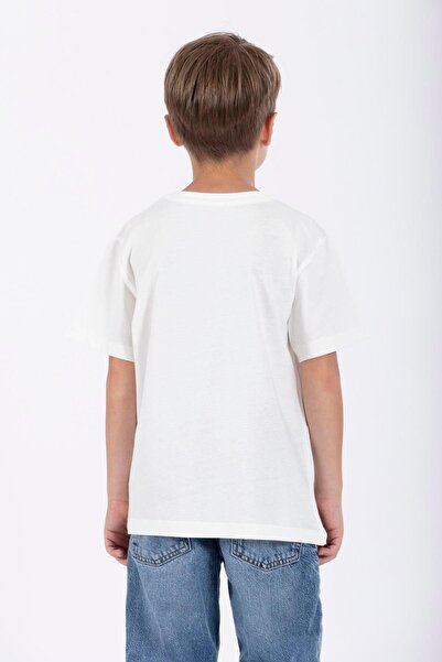 zepkids Μπλουζάκι για αγόρι με λαιμόκοψη με κοντό μανίκι μέλι με στάμπα εκρού χρώματος