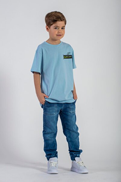 zepkids Tricou pentru băiat de culoare albastru gheață - imprimat față și spate