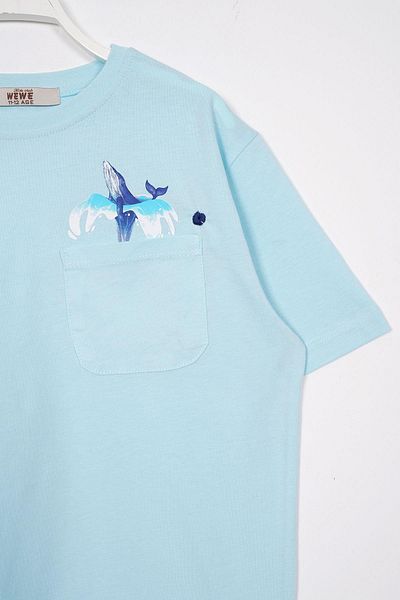 zepkids Tricou pentru băiat de culoare albastru deschis cu mânecă scurtă cu imprimeu miere