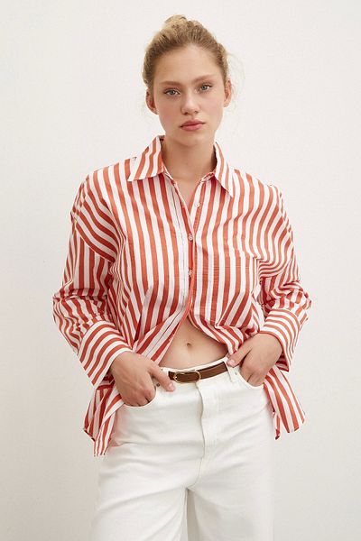 Never more Orange Striped Pocket Shirt