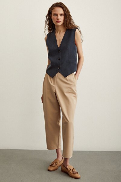 Never more Double Front Pleated Trousers Beige