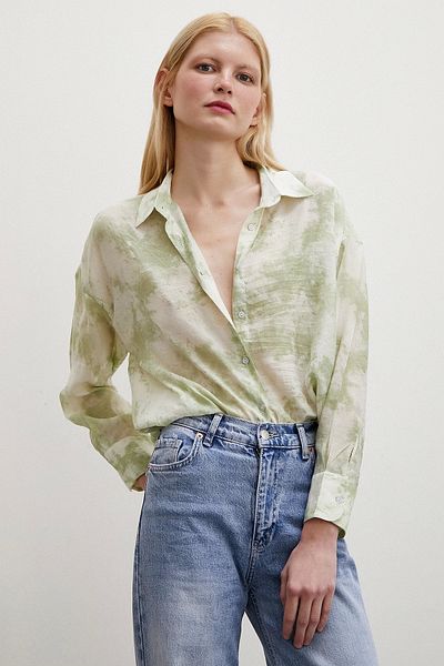 Never more Patterned Oversize Shirt Green