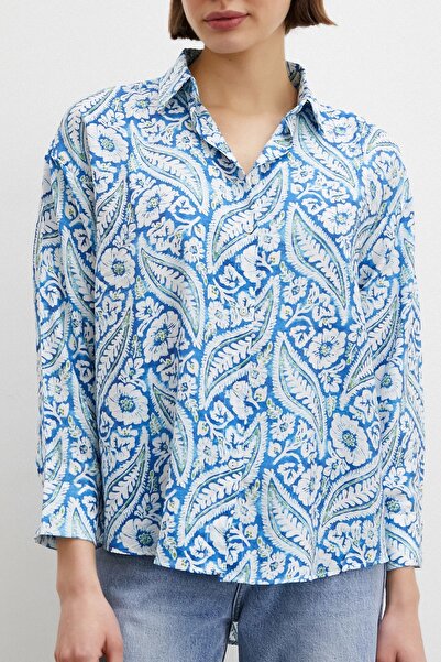 Never more Шаль з малюнком Модальна сорочка Синя